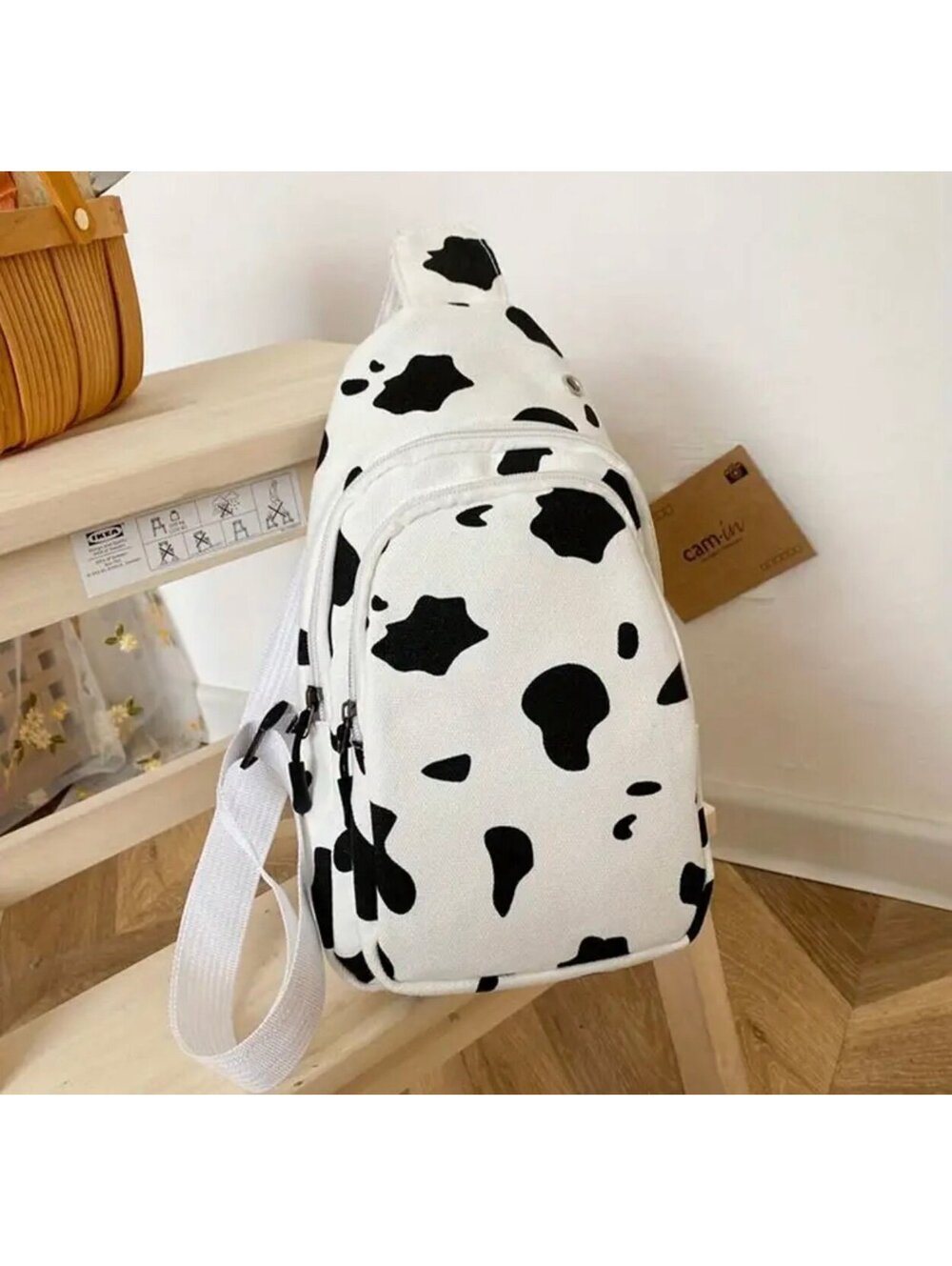 New - Fun ! - Retro Style Cow Print - Sling /Chest Backpack Bag